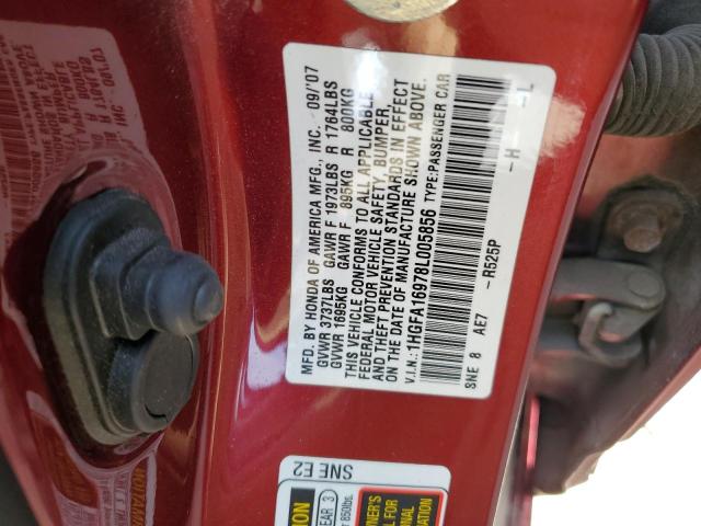 1HGFA16978L005856 - 2008 HONDA CIVIC EXL RED photo 12