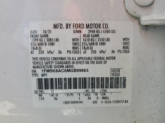 1FM5K8AC6MGB99863 - 2021 FORD EXPLORER POLICE INTERCEPTOR Ağ foto 14