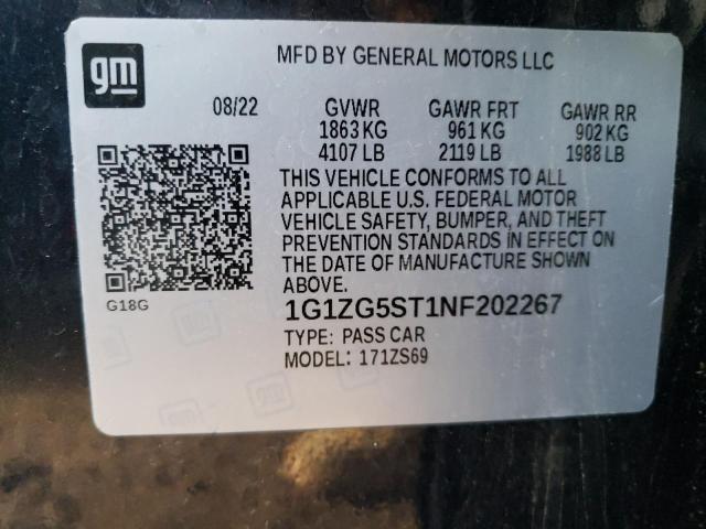 1G1ZG5ST1NF202267 - 2022 CHEVROLET MALIBU RS CHARCOAL photo 12