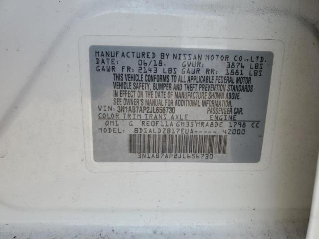 3N1AB7AP2JL656730 - 2018 NISSAN SENTRA S WHITE photo 12