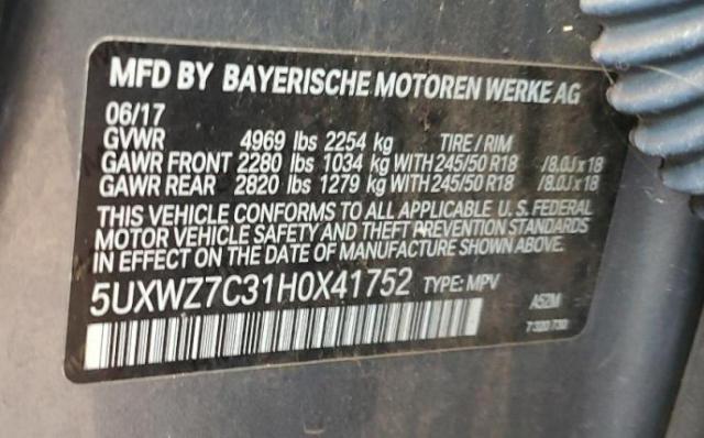 5UXWZ7C31H0X41752 - 2017 BMW X3 SDRIVE28I GRAY photo 13