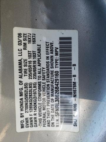 5FNRL38626B429160 - 2006 HONDA ODYSSEY EXL SILVER photo 13