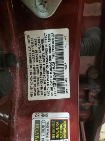 19XFA16559E035038 - 2009 HONDA CIVIC LX RED photo 13