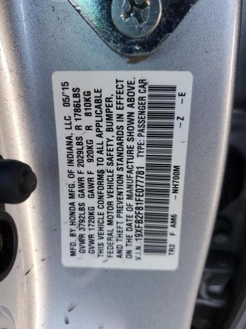 19XFB2F81FE077781 - 2015 HONDA CIVIC EX SILVER photo 12