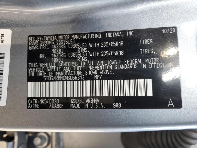 5TDGZRBHXMS066313 - 2021 TOYOTA HIGHLANDER XLE BLUE photo 13