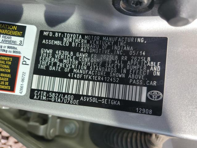 4T4BF1FK1ER412452 - 2014 TOYOTA CAMRY L SILVER photo 12