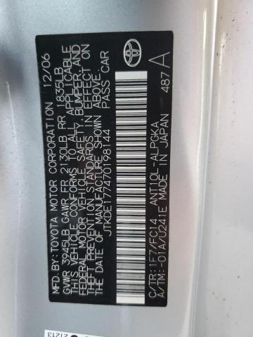 JTKDE177470198144 - 2007 TOYOTA SCION TC ვერცხლისფერი ფოტო 12