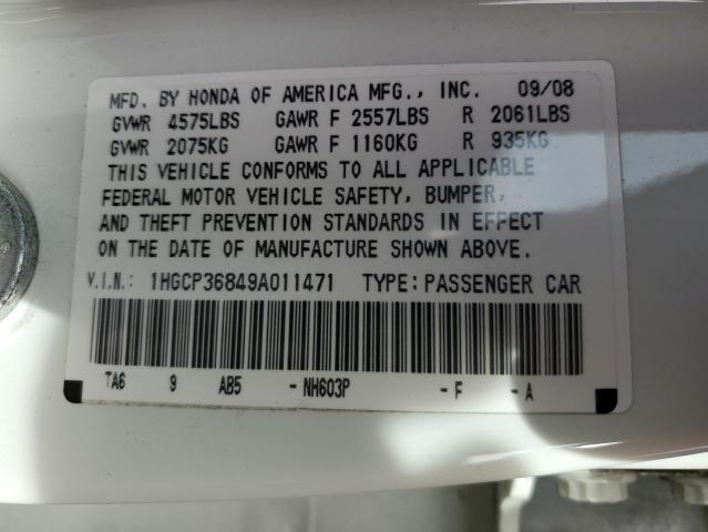 1HGCP36849A011471 - 2009 HONDA ACCORD EXL WHITE photo 12