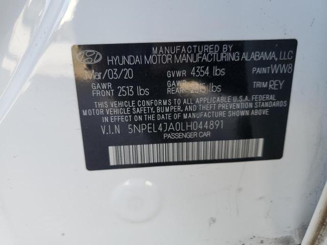 5NPEL4JA0LH044891 - 2020 HYUNDAI SONATA SEL WHITE photo 12