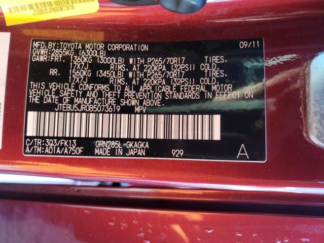 JTEBU5JR0B5073619 - 2011 TOYOTA 4RUNNER SR5 RED photo 12