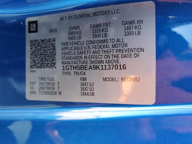 1GTH5BEA9K1137016 - 2019 GMC CANYON BLUE photo 12