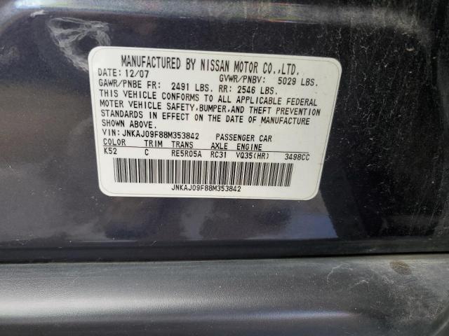 JNKAJ09F88M353842 - 2008 INFINITI EX35 BASE Մոխրագույն լուսանկար 12