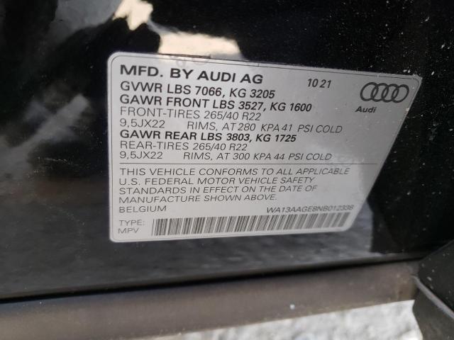 WA13AAGE8NB012338 - 2022 AUDI E-TRON SPORTBACK PRESTIGE BLACK photo 12