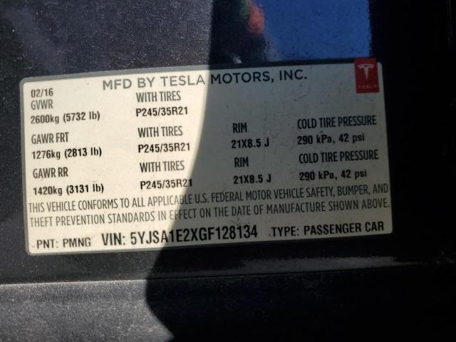 5YJSA1E2XGF128134 - 2016 TESLA MODEL S CHARCOAL photo 12