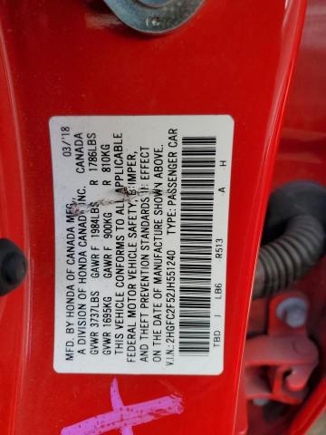 2HGFC2F52JH551240 - 2018 HONDA CIVIC LX RED photo 12