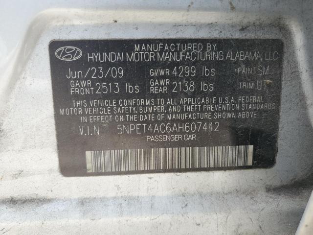 5NPET4AC6AH607442 - 2010 HYUNDAI SONATA GLS SILVER photo 12