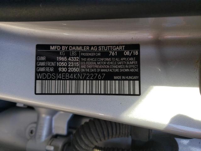 WDDSJ4EB4KN722767 - 2019 MERCEDES-BENZ CLA 250 SILVER photo 12