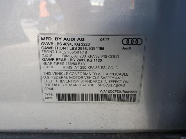 WA1ECCFS9JR004658 - 2018 AUDI Q3 PREMIUM SILVER photo 14