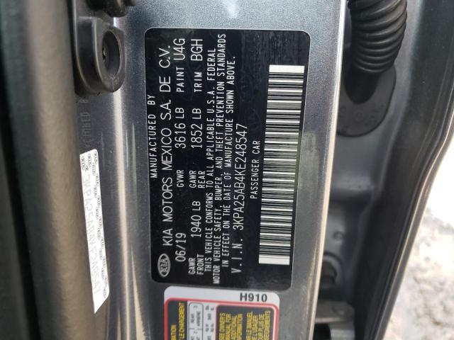 3KPA25AB4KE248547 - 2019 KIA RIO S BLUE photo 12