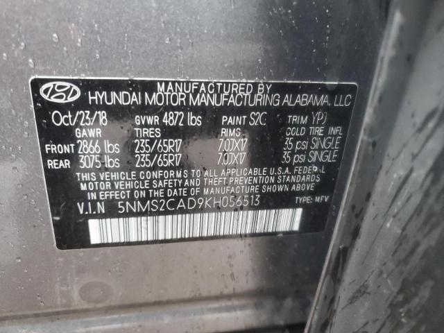 5NMS2CAD9KH056513 - 2019 HYUNDAI SANTA FE SE GRAY photo 12