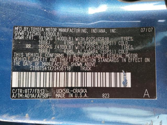 5TBBT541X7S456118 - 2007 TOYOTA TUNDRA DOUBLE CAB SR5 BLUE photo 12