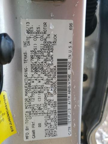 5TFJU4GNXDX047888 - 2013 TOYOTA TACOMA DOUBLE CAB PRERUNNER SILVER photo 12