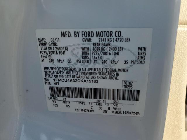 1FMCU4K32CKA15183 - 2012 FORD ESCAPE HYBRID WHITE photo 13