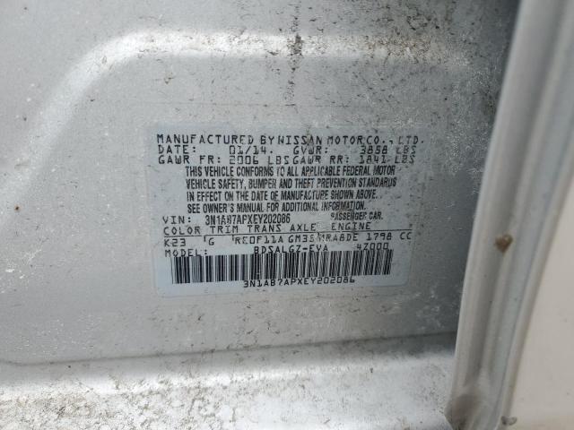 3N1AB7APXEY202086 - 2014 NISSAN SENTRA S SILVER photo 12
