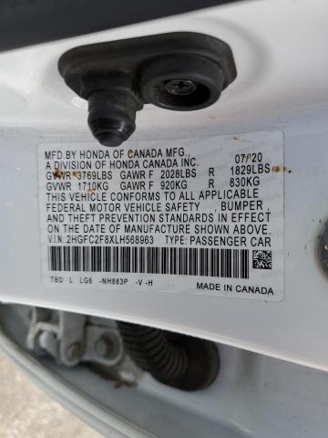 2HGFC2F8XLH568963 - 2020 HONDA CIVIC SPORT 白色 照片 12
