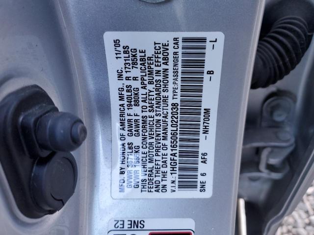 1HGFA16506L022038 - 2006 HONDA CIVIC LX SILVER photo 12