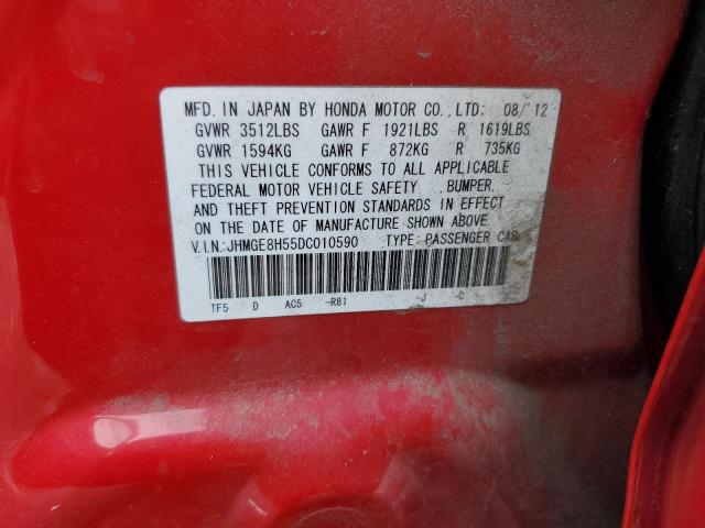 JHMGE8H55DC010590 - 2013 HONDA FIT SPORT RED photo 13