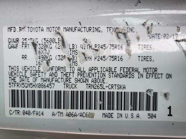 5TFRX5GN5HX086457 - 2017 TOYOTA TACOMA ACCESS CAB Ақ фото 10