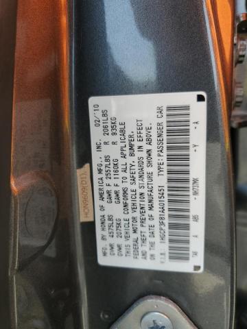 1HGCP3F81AA015451 - 2010 HONDA ACCORD EXL GRAY photo 12