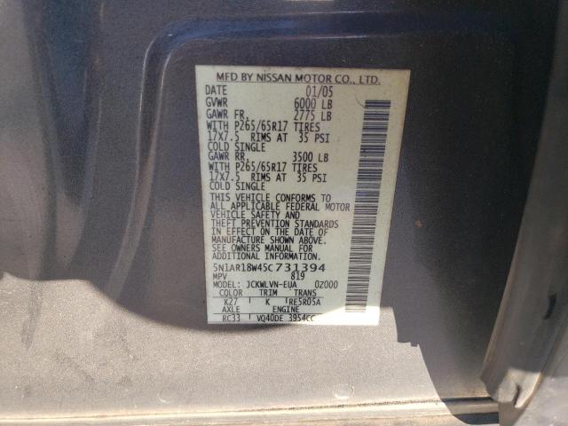 5N1AR18W45C731394 - 2005 NISSAN PATHFINDER LE Szary zdjęcie 13