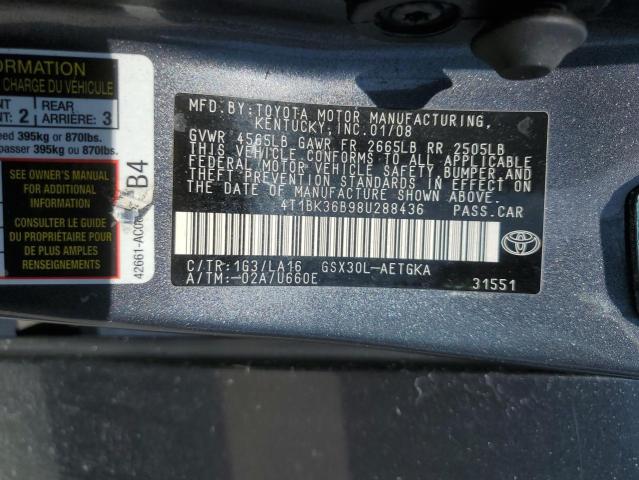 4T1BK36B98U288436 - 2008 TOYOTA AVALON XL GRAY photo 13