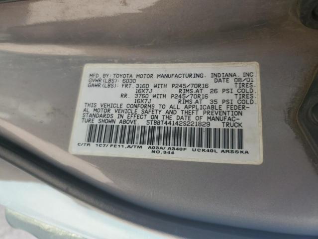 5TBBT44142S221829 - 2002 TOYOTA TUNDRA ACCESS CAB გრაფიტი ფოტო 13