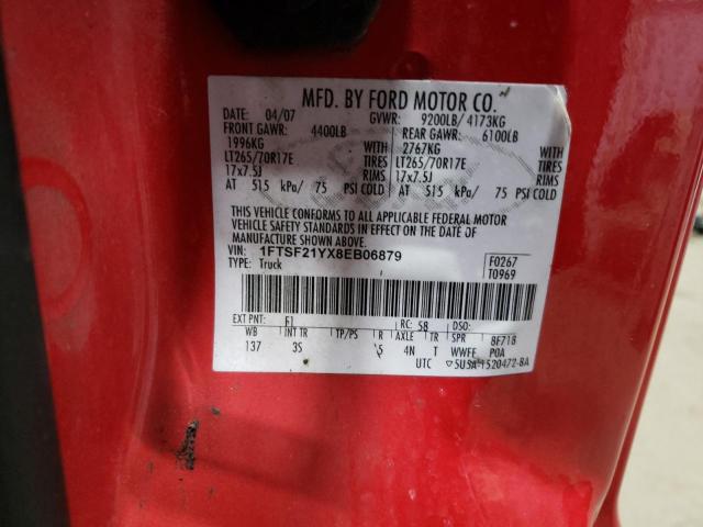 1FTSF21YX8EB06879 - 2008 FORD F250 SUPER DUTY RED photo 12