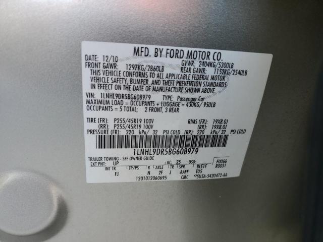 1LNHL9DR5BG608979 - 2011 LINCOLN MKS TAN photo 12