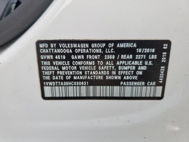 1VWDT7A35HC030631 - 2017 VOLKSWAGEN PASSAT R-LINE თეთრი ფოტო 12