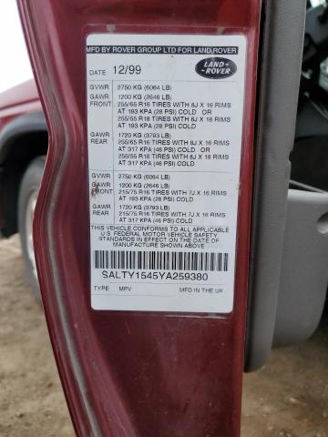 SALTY1545YA259380 - 2000 LAND ROVER DISCOVERY BURGUNDY photo 12