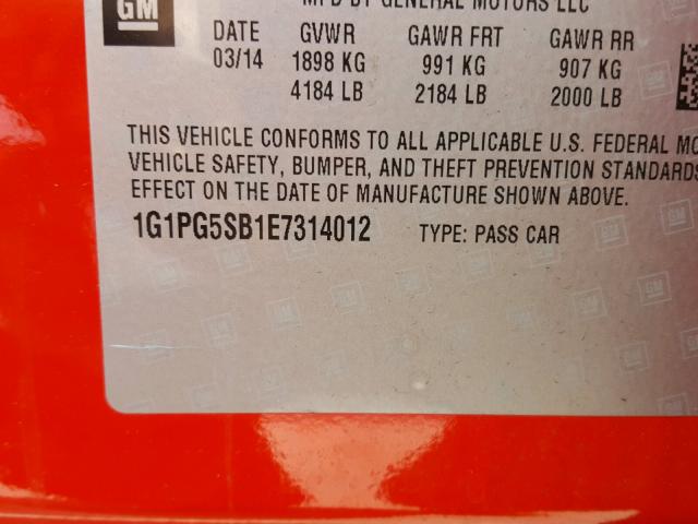 1G1PG5SB1E7314012 - 2014 CHEVROLET CRUZE LTZ RED photo 10