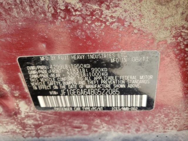 JF1GE6A64BG522085 - 2011 SUBARU IMPREZA 2.5I RED photo 12