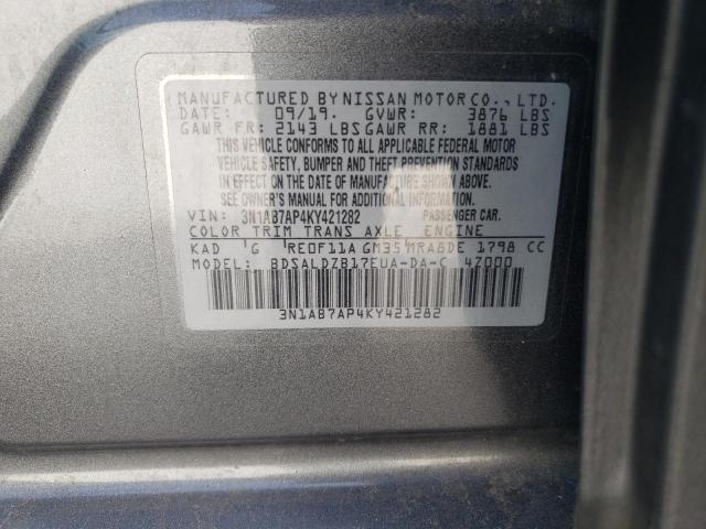 3N1AB7AP4KY421282 - 2019 NISSAN SENTRA S GRAY photo 12