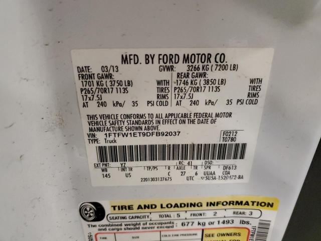 1FTFW1ET9DFB92037 - 2013 FORD F150 SUPERCREW WHITE photo 12