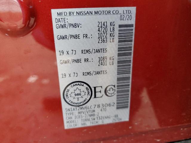 5N1AT2MV6LC783062 - 2020 NISSAN ROGUE S RED photo 14