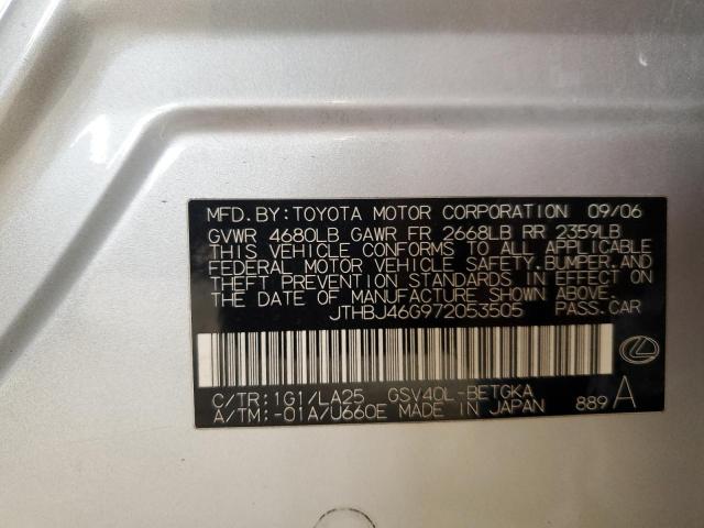 JTHBJ46G972053505 - 2007 LEXUS ES 350 SILVER photo 12