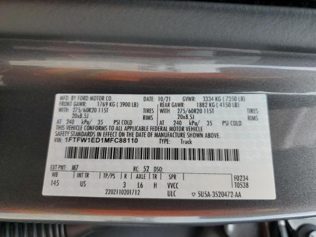 1FTFW1ED1MFC88110 - 2021 FORD F150 SUPERCREW GRAY photo 12