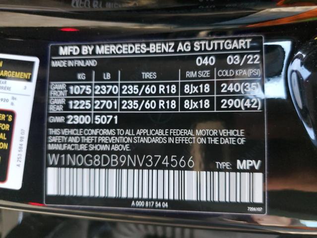 W1N0G8DB9NV374566 - 2022 MERCEDES-BENZ GLC 300 BLACK photo 12