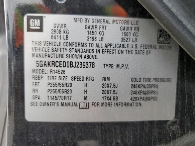 5GAKRCED0BJ239378 - 2011 BUICK ENCLAVE CXL GRAY photo 13