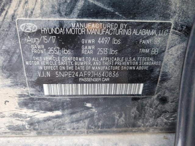 5NPE24AF9JH640836 - 2018 HYUNDAI SONATA SE BLACK photo 12